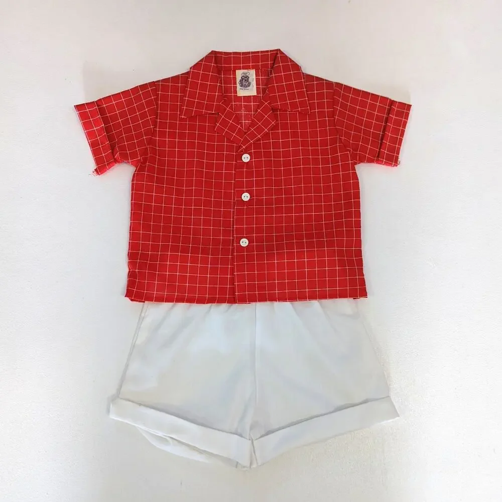 Vintage Clowns Inc Outfit Boys Sz 18m Red Plaid Shorts Button Down Preppy